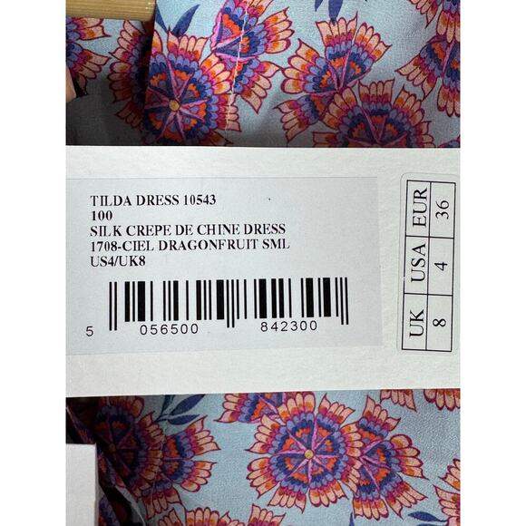 SALONI Tilda Floral Silk Crepe De Chine Dress Ciel Dragonfruit MSRP $495 Size 4 - Picture 9 of 12